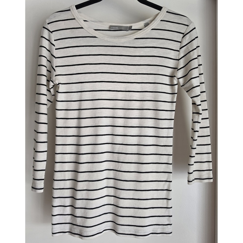Vince Women Long Sleeve T-Shirt Size L Striped White Black Round Neck Casual
